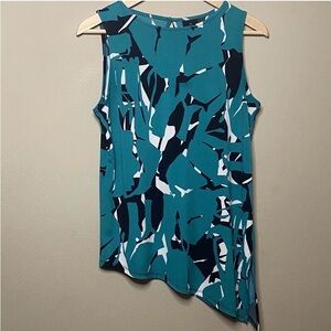 Worthington Sleeveless Asymmetric Blouse Women Small Green Black Art To Wear